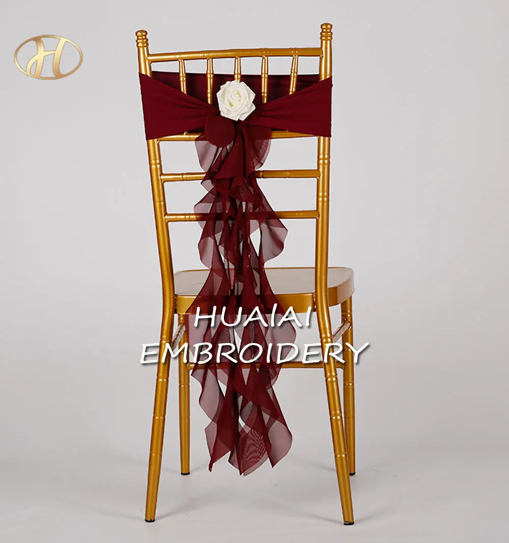 Custom Organza Chair Bow Sashes Wedding Events Party Birthday Decor Long Fringe Chair Cover Sash Organza Tassel Chair Sashes