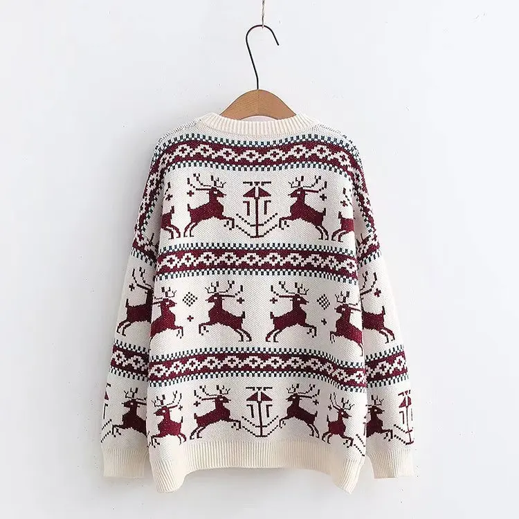 Custom High Quality Unisex Crew neck Jacquard Knit Pullover Sweater Christmas Jumper for Adults
