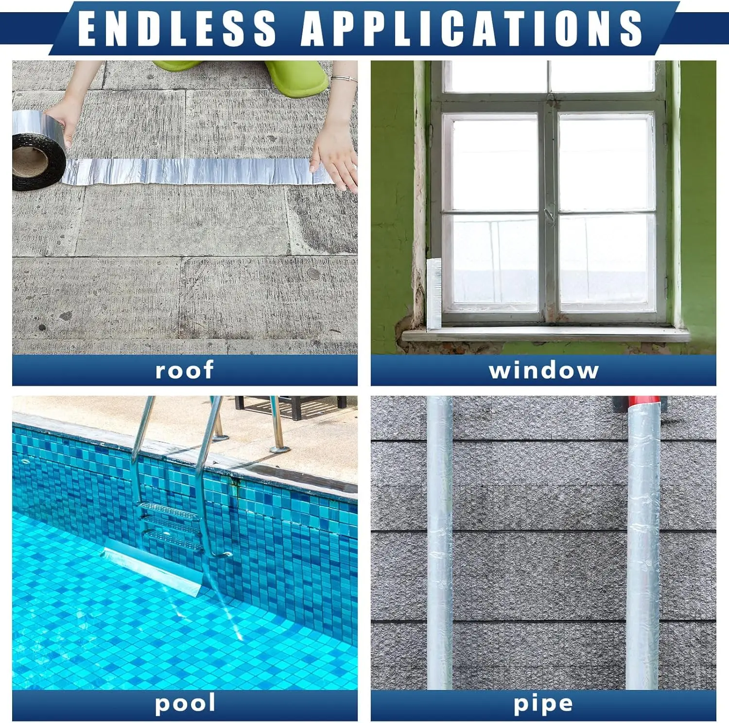 50mm flashband 2 Rolls Flashing Tape Waterproof Patch Seal Tape Self Adhesive Roof Tape for Window Doors Panels Repair