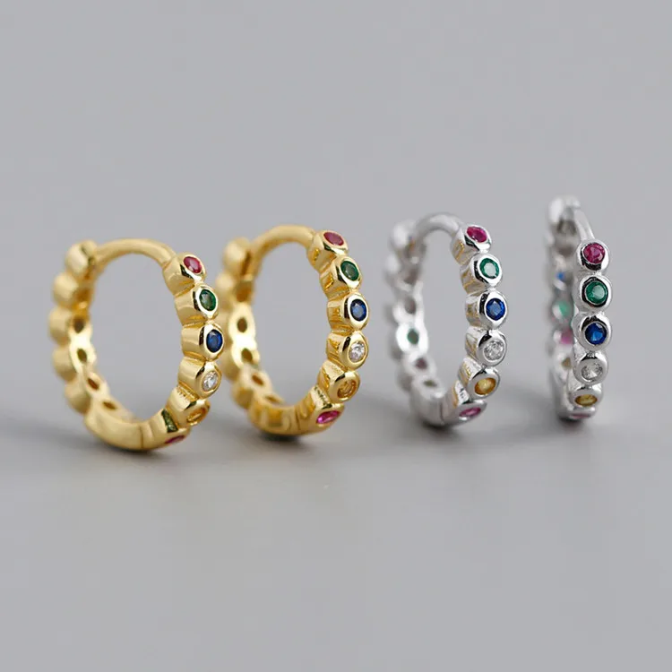 SP Korean Fashion Mix Color Zircon Style Elegant S925 Sterling Silver Cuff Diamond Hoop Earrings