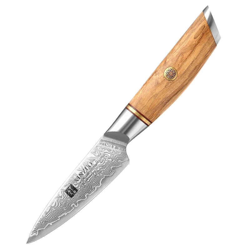 XINZUO New Arrivals 3.5 inch Damascus Steel 73 Layers Powder Steel Kitchen Fruit Paring Knife with Olive Wood Handle