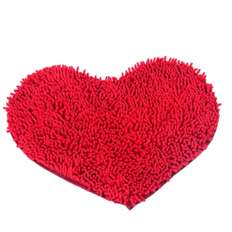 Hot Sell Mom And Baby Romantic Heart Shaped Chenille Mat Microfiber Anti- skid Sponge Big Mat