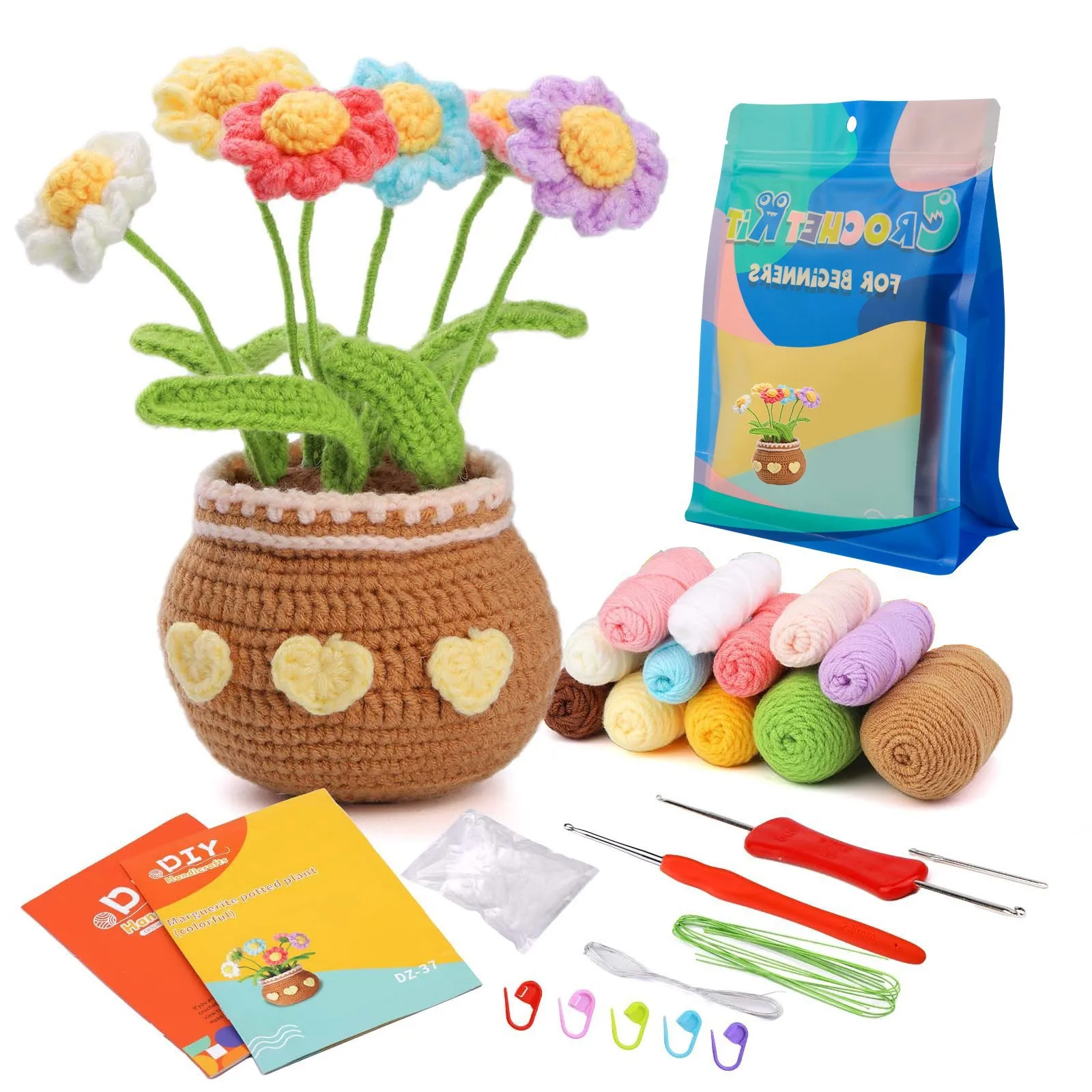 DIY Knitting learn to crochet panda plant kit Creative Handmade crochet animal kit flower