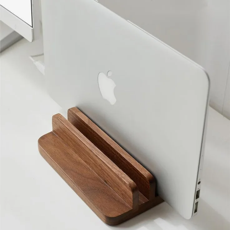 Wood Walnut Vertical MacBook  Adjustable Table Laptop Dock Stand Holder Desk Organizer