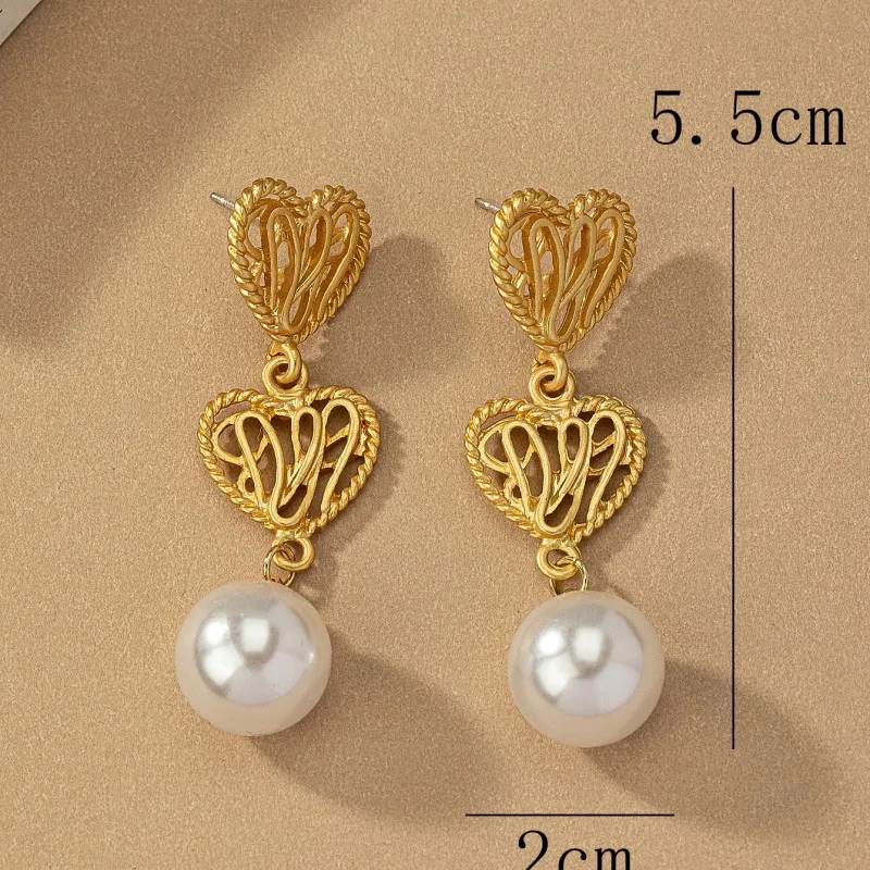 Trade assurance suppliers gold plated pearl drop earrings jewelry fashion hollow heart shape earrings for women