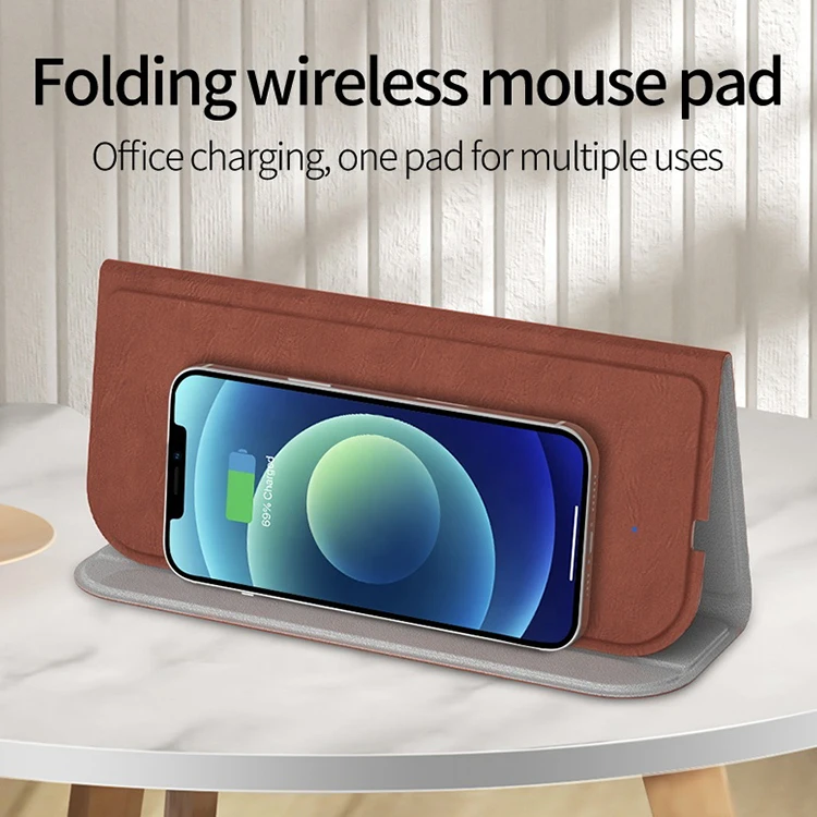 2 In 1 New Product 15w 10w 7.5w 5w 2 In 1 Fast Charging Gaming Pu Foldable Mouse Pad Wireless Charger For HUAWEI IPhone SUMSUNG