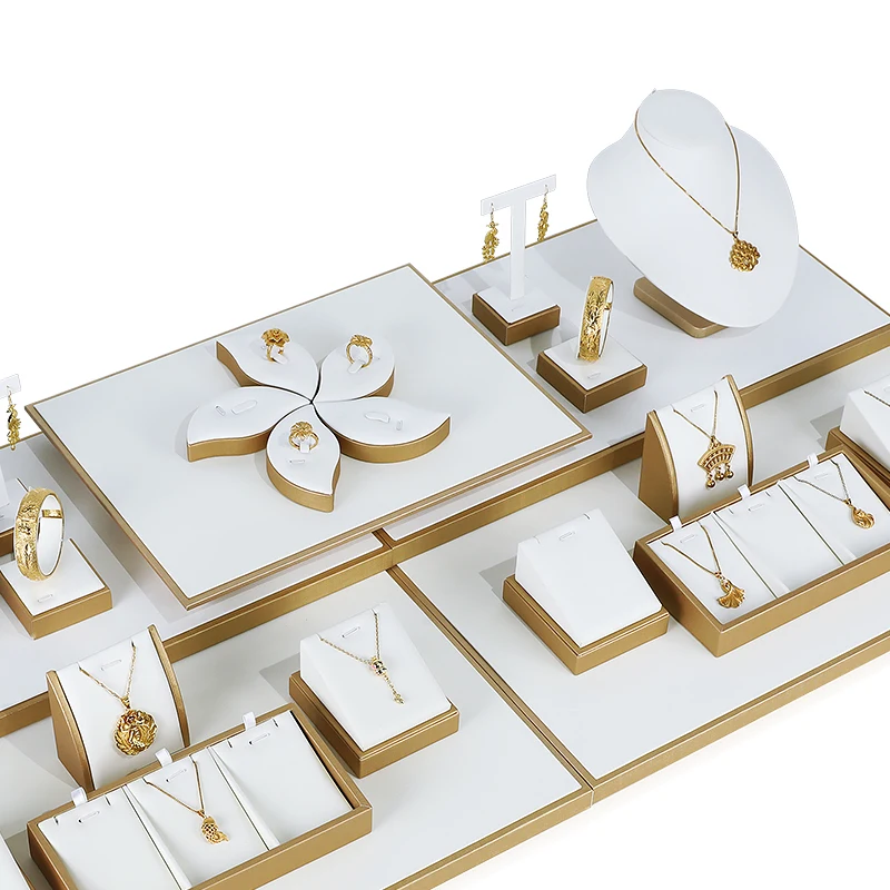 Jinsky белый pu кожа ювелирные изделия стенд кольцо держатель ожерелье дисплей набор ювелирных изделий