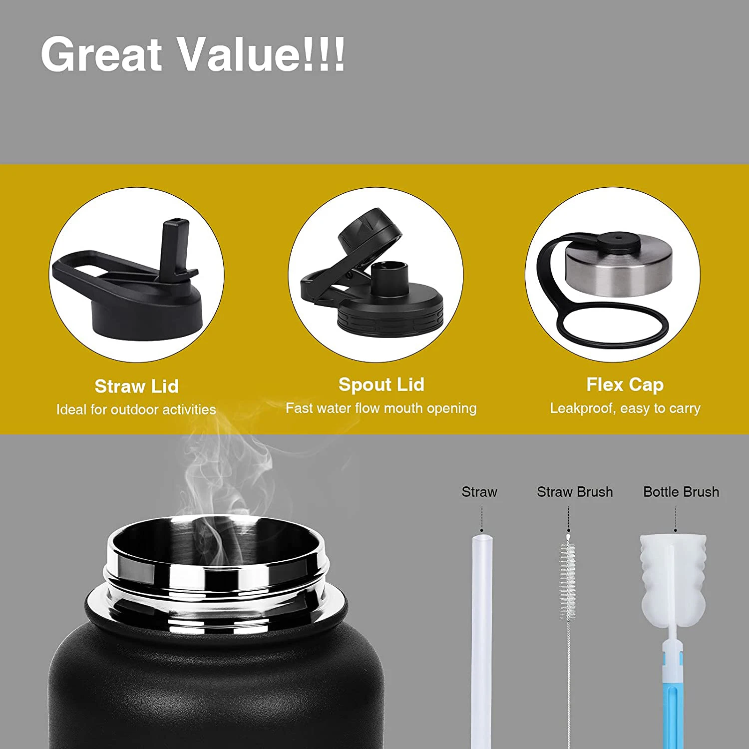 Wholesale double wall 32 oz black stainless steel water bottle