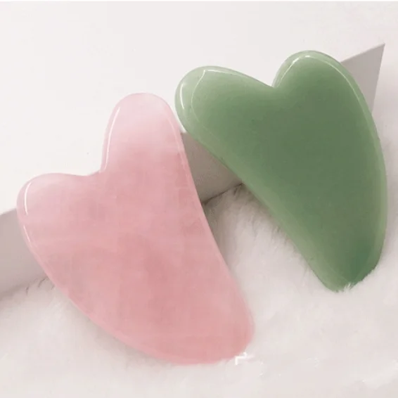 Ready to ship Best selling Pink PORTABLE gua sha face Facial massage guasha face caring jade