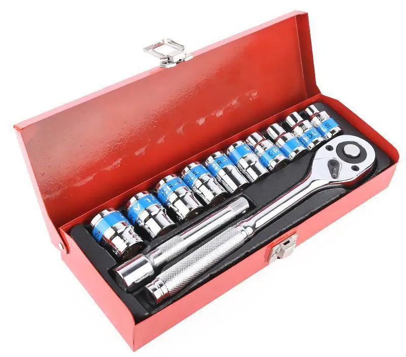 Top Sale Socket 12pcs Tools Full Automotive Set Box Auto Repairing  Hand Tool Kit With Ratchet Handle