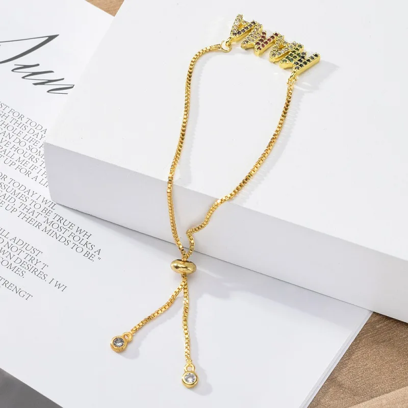 Engrave Letter MOM MAMA Charms Bracelet for Women Cubic Zircon Adjustable Chain Gold Silver Color Wedding Party Crystal Jewelry