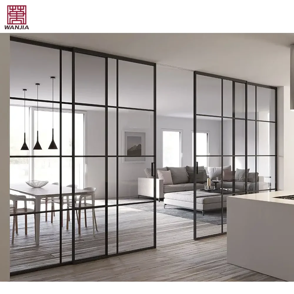 Minimalist Interior Partition Soundproof Slim Narrow Frame Double Glass Aluminum Sliding Doors