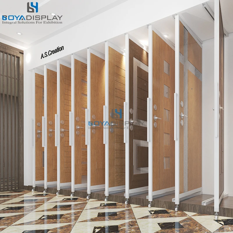 Holder Stable Quality Page-Turning Door Rotating Slider Type Display Cabinet Doors Stand Rack For Wooden Door Showroom