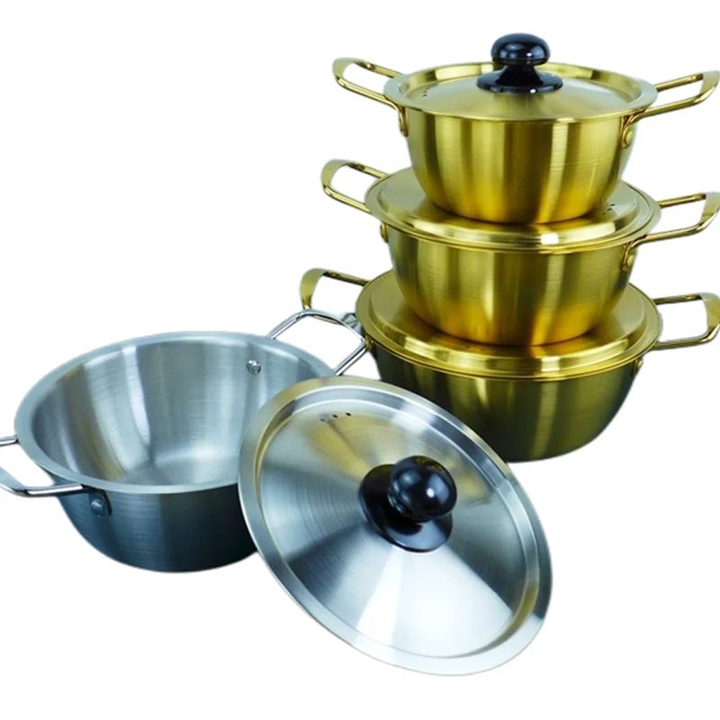 Manufactured Product Korean Thickened Stainless Steel Double Gold Ear Ramen Pot With Lid