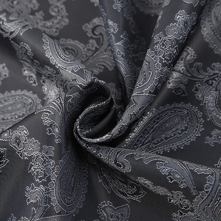 Chinese fabric supplier 100% polyester paisley metallic shiny jacquard fabric for garment factory