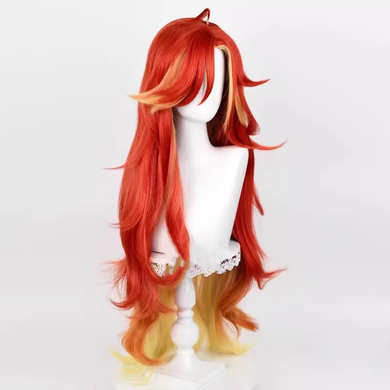 Wholesale Genshin Impact Cosplay 100cm Long Curly Red Blonde Mixed Pyro Archon Mavuika Wig Synthetic Anime Cosplay Wig