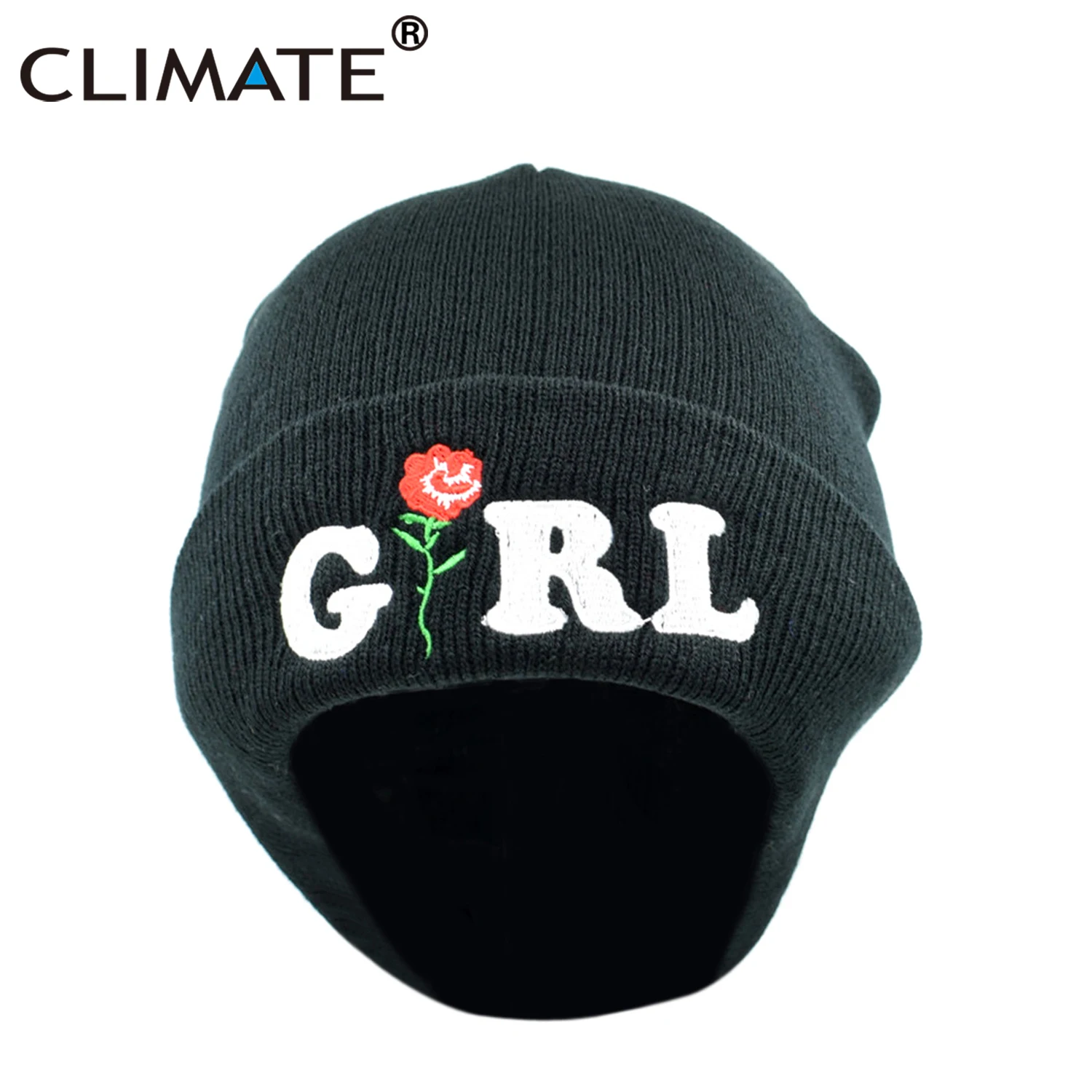 
CLIMATE Girl Women Beanie Winter Warm Hat Nice Floral Rose Flower Knitted Soft Hats Rose Warm Beanies Hat For Women Girls 