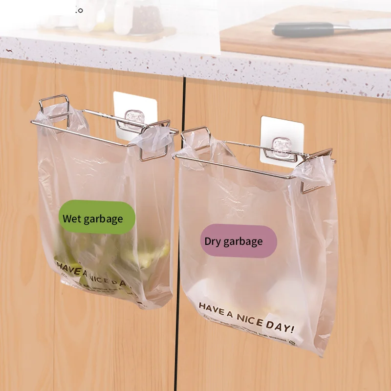 SAMANL Wall Mounted Metal Stainless Steel Simple Style Storage Kitchen Garbage Bag Holder