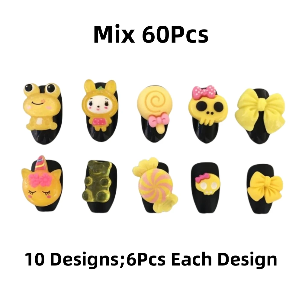 Spring Youthful Kawaii Bear Skull Head Lollipop Bunny Kitten Candy Bow Tie Set 3D Nail Art Charms Decor Phone Case Accessories