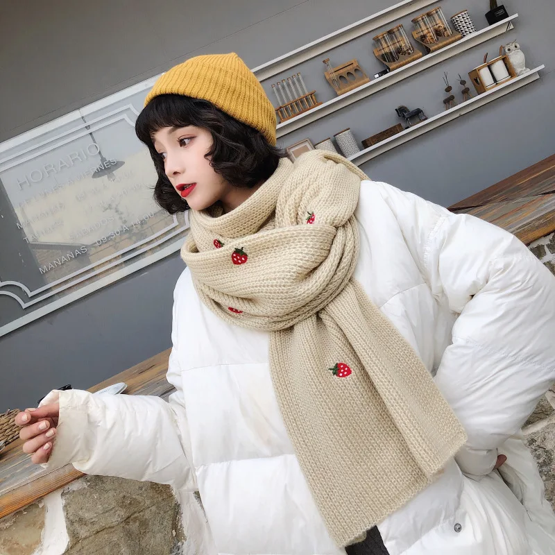 
Winter Korean Female Students Wild Thick Knitted Long Thick Warm Harajuku Style Small Fresh Cactus Wool Scarf 