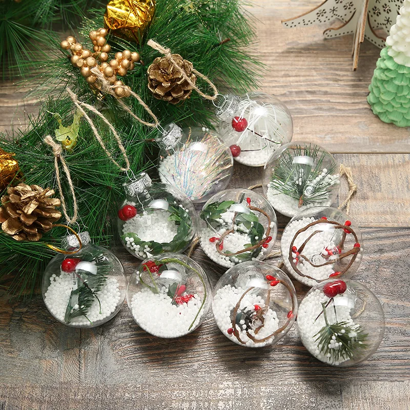 New PET Transparent Snowflake Interior Christmas Decoration Gift Factory Wholesale Christmas Ball Christmas Tree Keychain Pendan