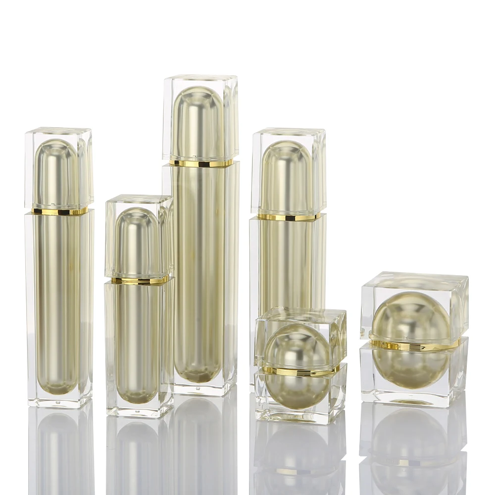 Luxury PMMA acrylic Square 30g 50g face cream jar 30ml 60ml 80ml 120ml lotion bottle for cosmetic packaging