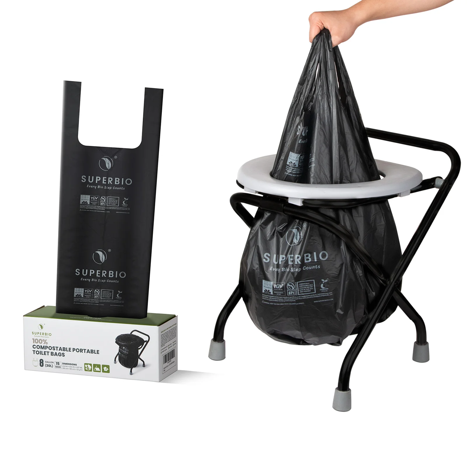 8 gallon Compostable  Portable Toilet Bags. Suitable for all Travel Purposes, Camping, and Outdoor Getaways