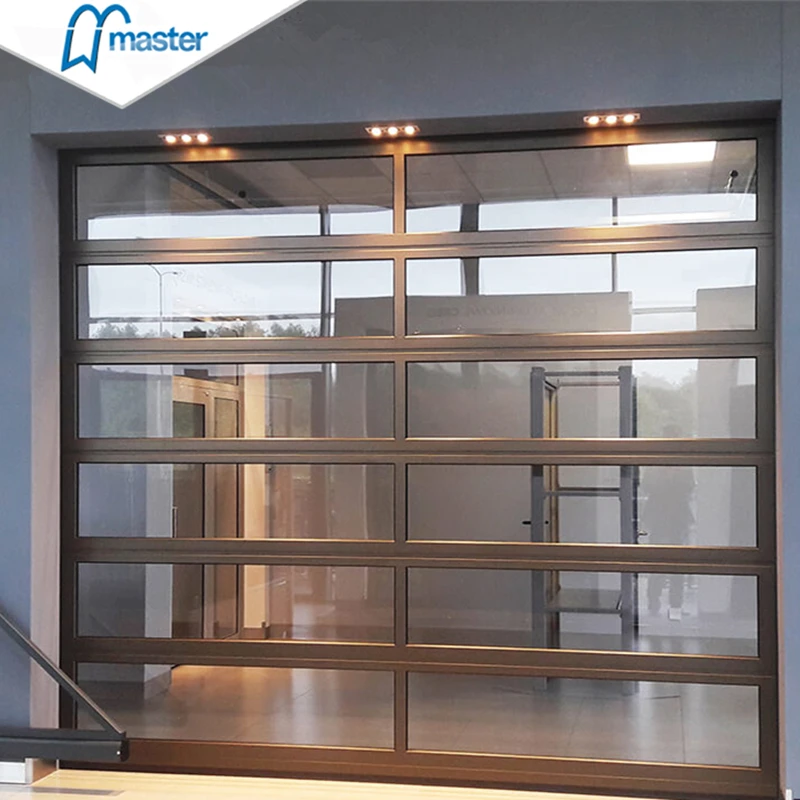 Luxury Modern Full View Tempered Transparent Glass 8X7 Single Clear Glass Aluminum Garage Door With Motor