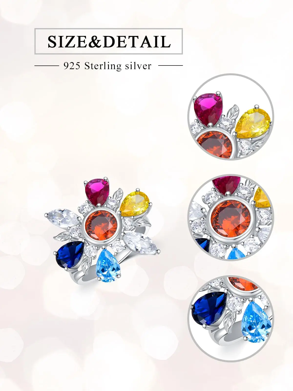 Rainbow Rings 925 Sterling Silver Plated Colorful Rings for Women Wedding Rings Rainbows Gift for Women Girl