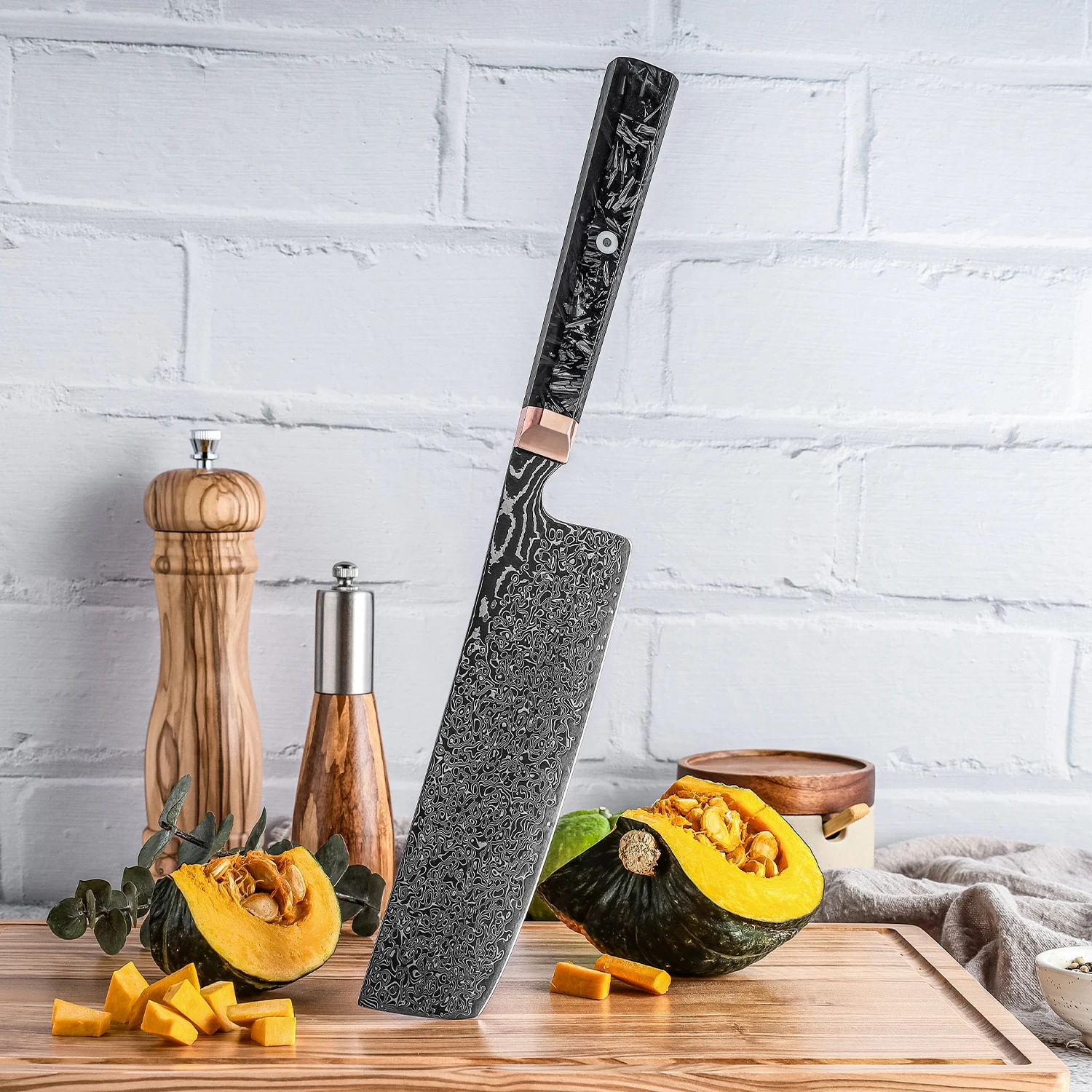 6.7 inch Premium Japanese 67 Layers Damascus Steel Nakiri Kitchen Knife High Quality Kitchen Nakiri Knife Carbon Fiber Handle