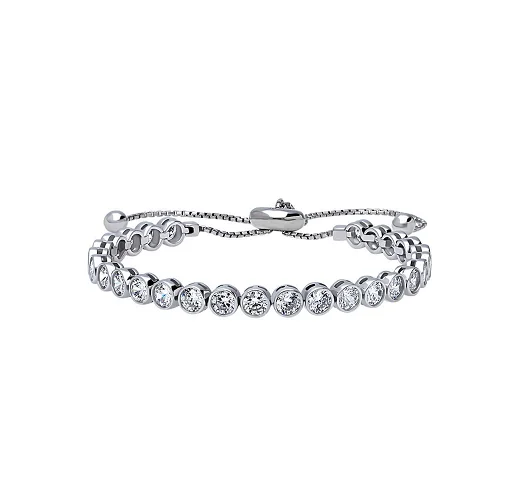 New Arrived White Diamond CZ Bezel Setting Bubble Bar Adjustable Tennis 925 Sterling Silver Bracelet