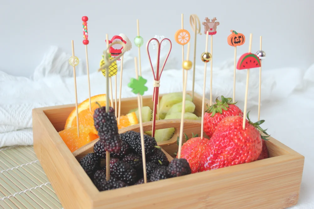 Jimao Red Pearl Black Rods Custom Cocktail Garnish Pick Decorative Drink Sticks Silver Fruit Toothpicks Bar Tools 46 Design