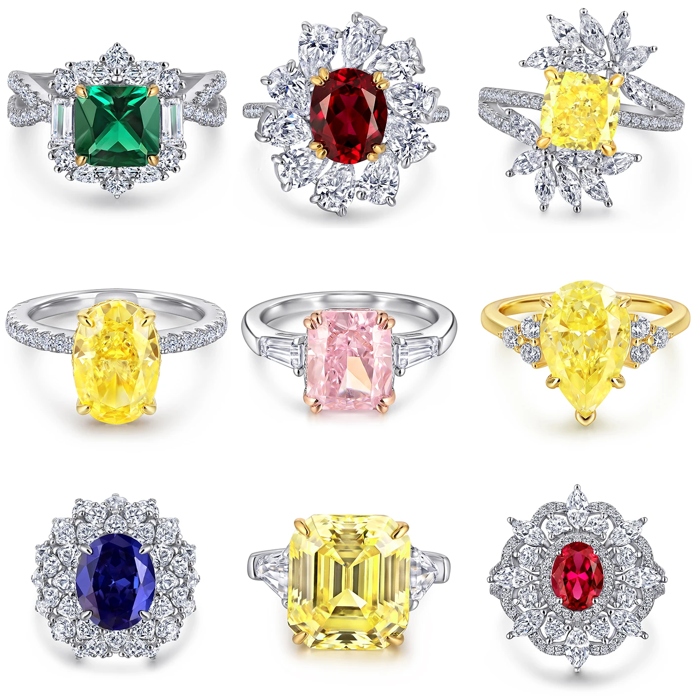 Custom factory price rings jewelry women white gold plated cubic zirconia moissanite wedding rings 925 silver