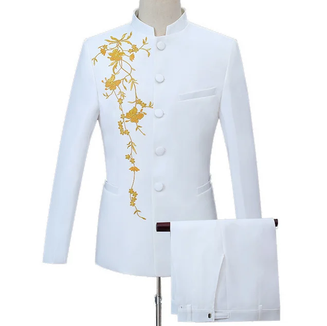 embroidered stand-up collar Chinese tunic suit