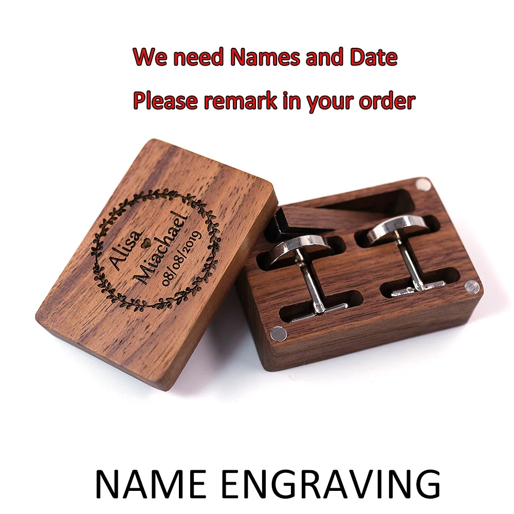 Custom Personalized Name Cufflinks and Tie Clip Groomsmen Gifts Jewelry Wooden Box  for Men Gift