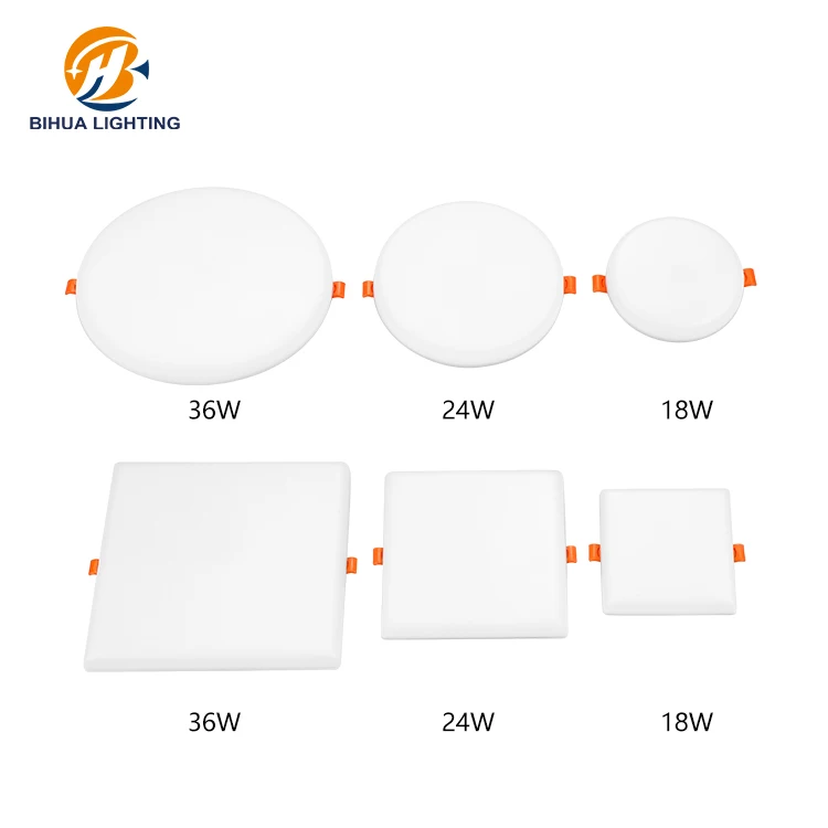Good Quality Plastic Flat Frameless Square Round 9w 18w 24w 36w Recessed Ceiling Led Panel Light