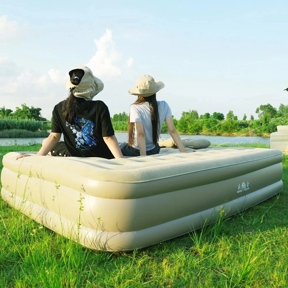 One Button Pneumatic Outdoor Portable High Bed Air Mattress, Automatic Built-in Pump, Comfortable and Durable Camping Air Bed