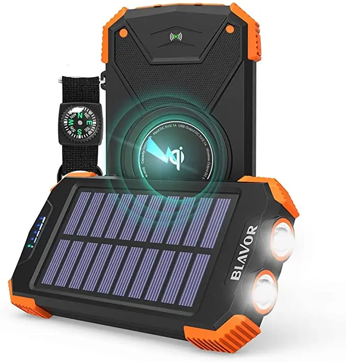 new 2020 hot seller on amazon waterproof Qi wireless charger powerbank camping  lights battery charger outdoor solar power bank