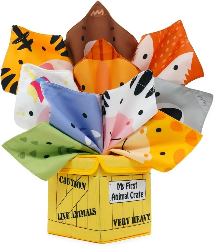 Wholesale Plush Baby Toy Tissue Box and Handkerchiefs Animal Alphabet Printing Early Education Baby Toy