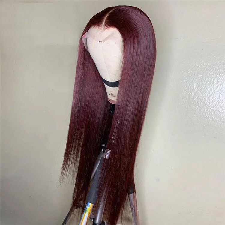 Perruque Cheveux Humain Hair Lace Wigs Color 99J Silky Straight Pre Plucked with Baby Hair 13x4 Lace Front Wigs