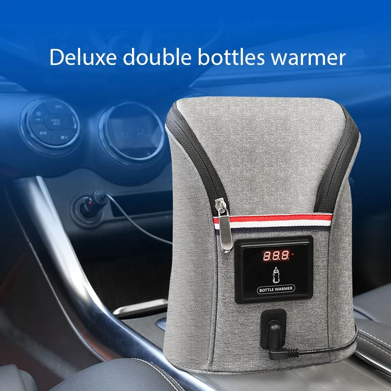 Deluxe Polyester DC 12 V Plug with electronic temperature display double bottles warmer
