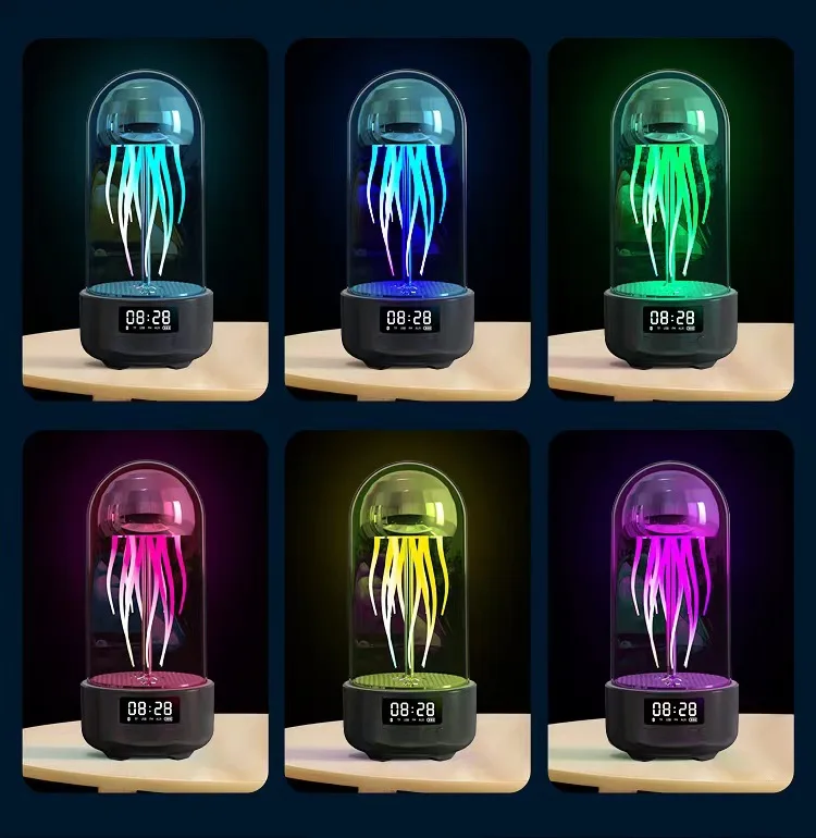 Smart Bluetooth Speaker Colorful  Jellyfish LED Light Portable Desktop Clock Wireless Night Lamp USB Rechargeable