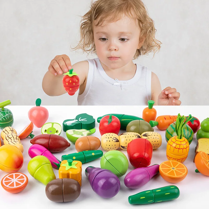 Wood Magnetic Fruit and Vegetable Chopper Baby pretend play preschool kitchen toys