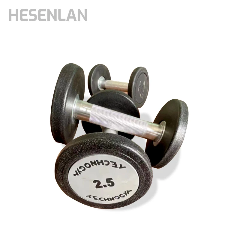 Hesenlan Commercial Free Weights Set Gym Equipment Fitness Black Urethane PU Round Dumbbell