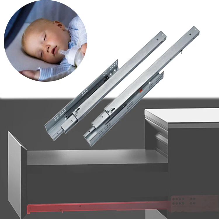 Ronghui мебельной фурнитуры полного выдвижения 3-fold гладкой мягкой близко буфер скрытый слайд для ящика, направляющий рельс для ящика