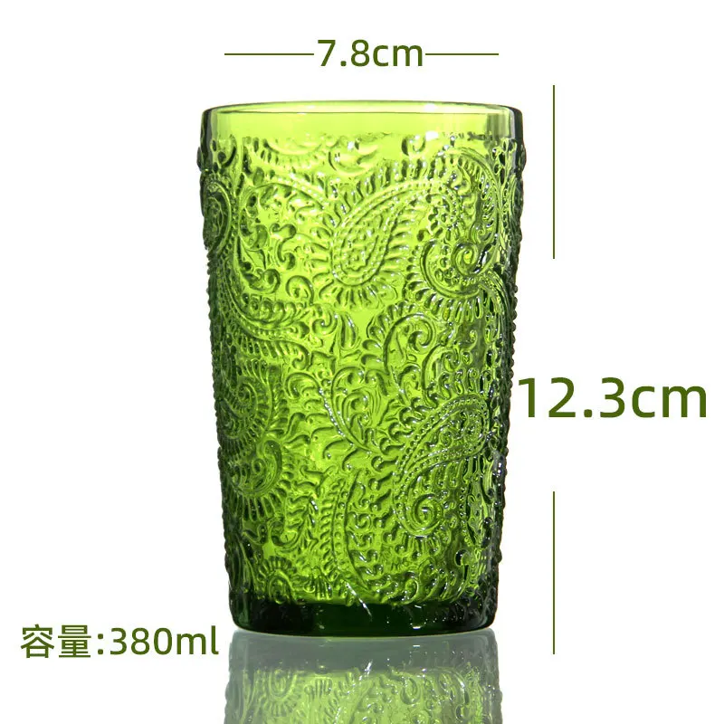 wholesale Mexico Embossed green amber water cup colored Goblet red wine glass Vintage Wine Glasses