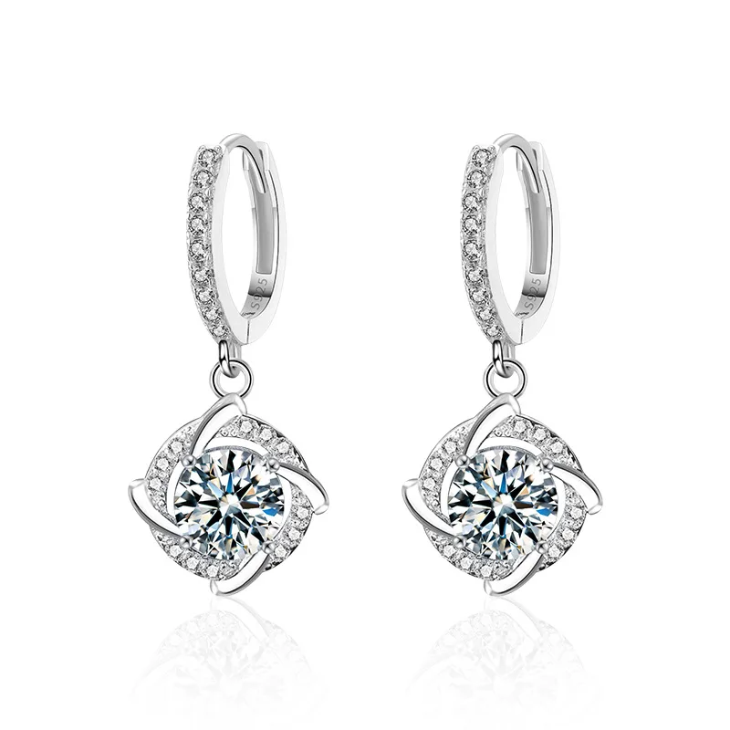Classic moissanite halo dangling earings for women vvs 1ct diamond pass tester s925 sterling silver wedding party best gift