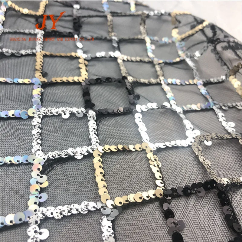 Colorful rhombus embroidered elastic glitter paillette spangle geometric all over sequins embroidery sequin fabric