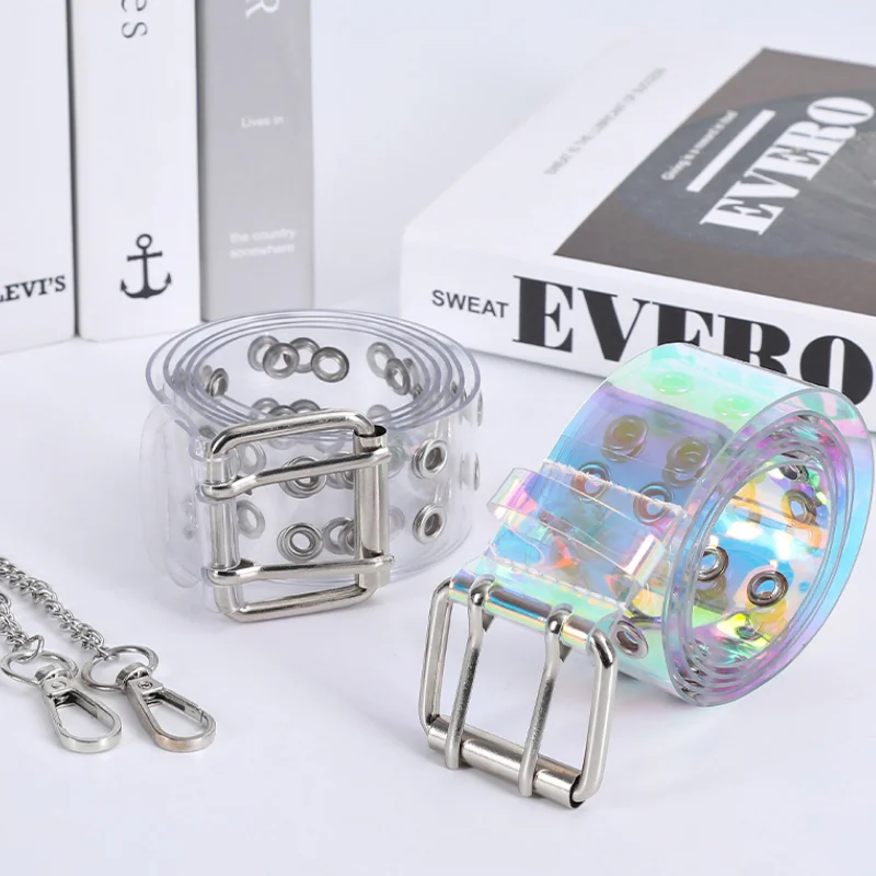 Women Grommet Belt Female Designer Punk Rivet Plastic PVC Trouser Jeans Transparent Belts other fashion accessories