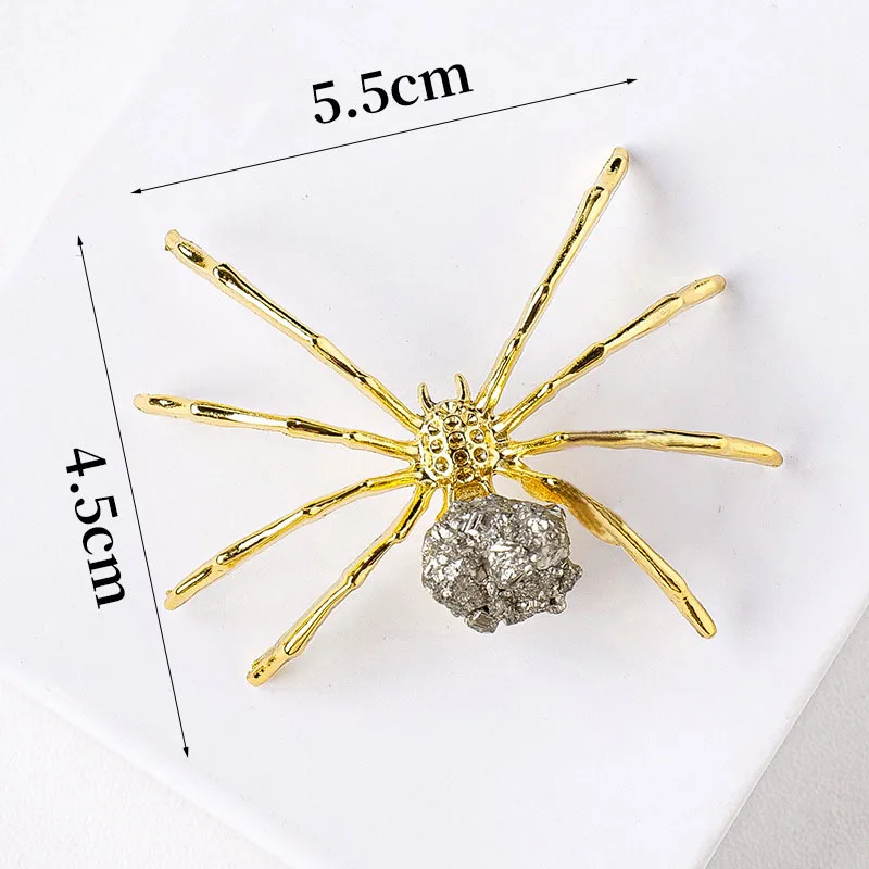New Pyrite Alloy Octagonal Spider Design Figurine Natural Crystal Gemstone Mineral Specimen Decor Sparkling Halloween Ornament